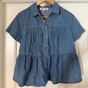Madewell Tiered Chambray Button-Up Top – Size S